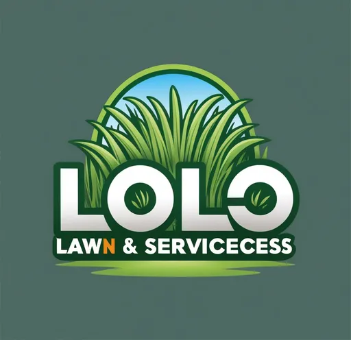 Prompt: a lawn service logo with grass and a blue circle on the bottom of it, and the words lolo lawn and services, lawn service, Eleanor Layfield Davis, lyco art, graphic design, a digital rendering