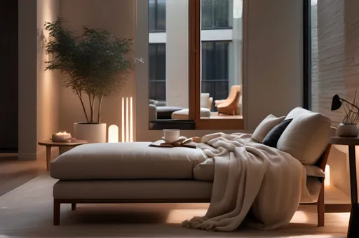 Prompt: Beautiful modern home interior with natural lighting, spacious living room with elegant furniture, minimalist decor, cozy reading nook with warm natural light, high quality, interior design, modern architecture, natural lighting, spacious, elegant furniture, minimalist decor, cozy reading nook, warm natural light, cozy atmosphere