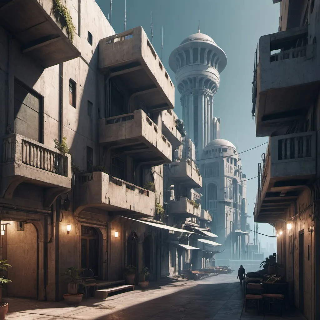 Prompt: make a cyberpunk  city with aegean and italian architecture 