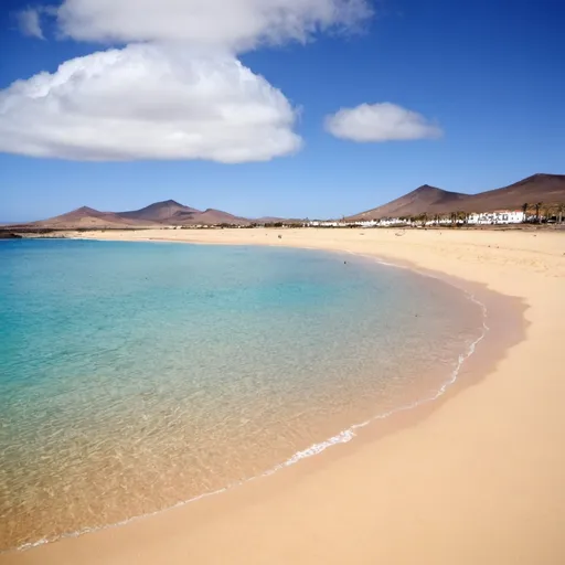 Prompt: Fuerteventura, Spain.
Fuerteventura, second largest island of the Canary Islands. The island has white beaches, stretching for over 150 km, and crystal clear waters. The island has a mild, warm climate all year round. The island is popular with water sports such as windsurfing and diving at Corralejo in the north and Morro Jable in the south.