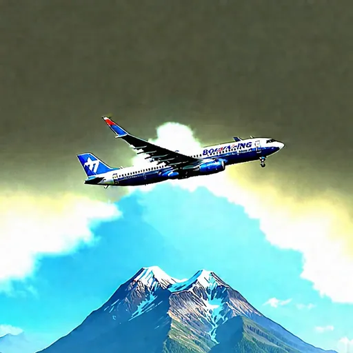 Prompt: Highly detailed, photorealistic wide-angle shot of a classic Boeing 737 flying over the Cascade mountains, Mount Rainier in the background, realistic landscape, detailed aircraft design, professional paint job, realistic reflections, scenic view, clear skies, sunny weather, best quality, ultra-detailed, photorealistic, wide-angle, classic aircraft, detailed mountains, professional, clear skies