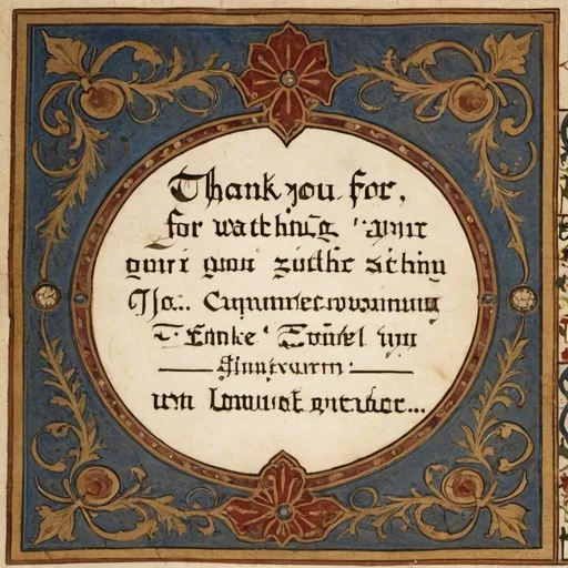 Prompt: A sign in medieval illuminated script saying "Thank you for watching "