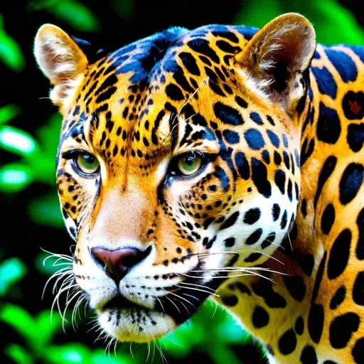 Prompt: The jaguar is a large cat species and the only living member of the genus Panthera native to the Americas. With a body length of up to 1.85 m (6 ft 1 in) and a weight of up to 158 kg (348 lb), it is the biggest cat species in the Americas and the third largest in the world.The modern jaguar's ancestors probably entered the Americas from Eurasia during the Early Pleistocene via the land bridge that once spanned the Bering Strait.