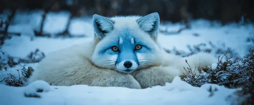 Prompt: Arctic foxes must endure a temperature difference of up to 90–100 °C (160–180 °F) between the external environment and their internal core temperature. To prevent heat loss, the Arctic fox curls up tightly tucking its legs and head under its body and behind its furry tail. This position gives the fox the smallest surface area to volume ratio and protects the least insulated areas. Arctic foxes also stay warm by getting out of the wind and residing in their dens.