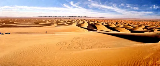 Prompt: Ica Desert, Ica Region, Peru

The Ica Desert is a mysterious and fascinating region in southern Peru, famous for its mysterious Nazca geoglyphs. These giant drawings on the ground, created by an ancient civilization, are visible only from the air and remain the subject of scientific debate and admiration to this day.

The Huacachina Oasis is a desert gem surrounded by enormous sand dunes. It is popular among sandboarders and buggy enthusiasts. The picturesque lagoon in the center of the oasis creates a surreal contrast to the surrounding sands.