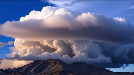 Prompt: (Lenticular clouds) hovering gracefully over the dramatic landscapes of Chile, (mountainous backdrop) bathed in the warm glow of a sunset, (vibrant colors) capturing the colorful contrast of the sky, wispy and intricately layered against a serene blue, atmospheric ambiance evoking awe and tranquility, (ultra-detailed) imagery showcasing the natural beauty and unique cloud formations, inviting admiration and exploration.