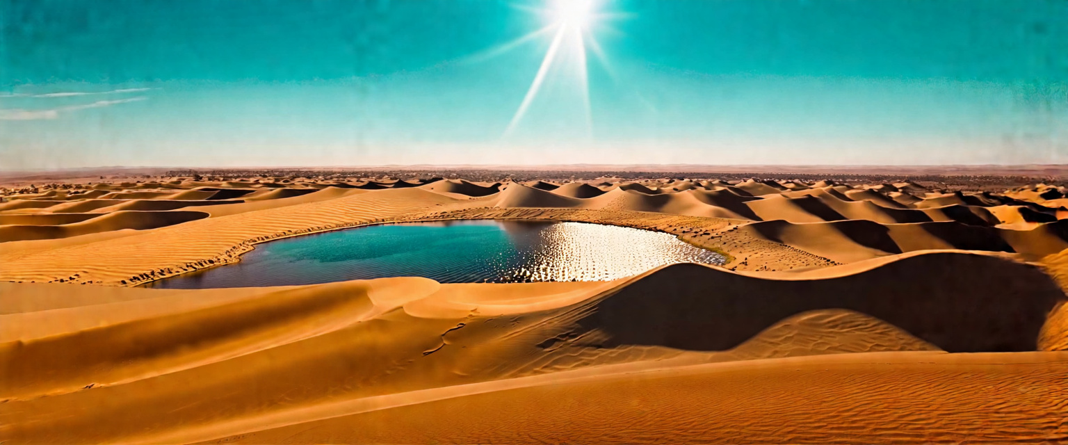 Prompt: Ica Desert, Ica Region, Peru
The picturesque lagoon in the center of the oasis creates a surreal contrast to the surrounding sands. The Huacachina Oasis is a desert gem surrounded by enormous sand dunes.