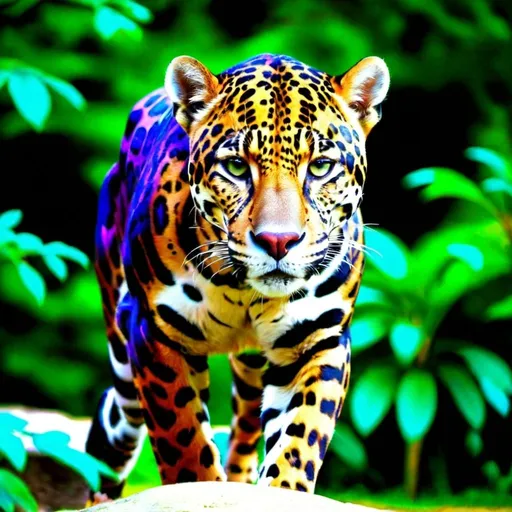 Prompt: The jaguar is a large cat species and the only living member of the genus Panthera native to the Americas. With a body length of up to 1.85 m (6 ft 1 in) and a weight of up to 158 kg (348 lb), it is the biggest cat species in the Americas and the third largest in the world.The modern jaguar's ancestors probably entered the Americas from Eurasia during the Early Pleistocene via the land bridge that once spanned the Bering Strait.