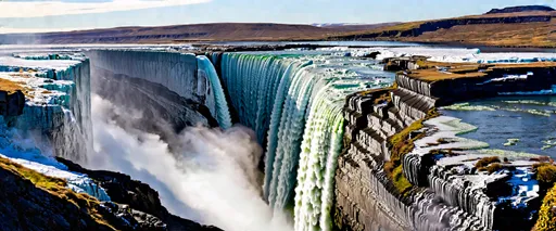 Prompt: Dettifoss, Iceland.
Dettifoss is the most powerful waterfall in Europe, its width is about 100 meters and its height is 44 meters. Dettifoss is located in Vatnajökull National Park, where you can also see glaciers, volcanoes and other waterfalls.