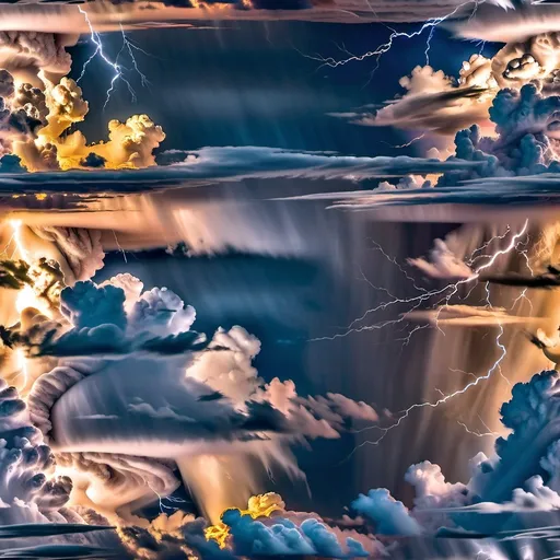 Prompt: Supercell Thunderstorm over East Texas plains, (towering) clouds reaching into the stratosphere, (dynamic) lightning crackling within, (dramatic) shadows cast by the sun illuminating the scene, (ominous) dark skies filled with swirling turbulence, potential tornadoes forming underneath, (vivid) contrasts of moody blues and grays, (highly detailed), (4K) resolution, evoking a sense of awe and foreboding.