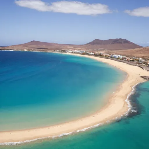 Prompt: Fuerteventura, Spain.
Fuerteventura, second largest island of the Canary Islands. The island has white beaches, stretching for over 150 km, and crystal clear waters. The island has a mild, warm climate all year round. The island is popular with water sports such as windsurfing and diving at Corralejo in the north and Morro Jable in the south.