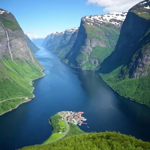 Prompt: Norwegian Fjords, Norway

These natural formations amaze with their majesty and beauty. Narrow sea bays with steep cliffs, waterfalls and green hills create breathtaking views that attract travelers from all over the world. Particularly impressive fjords such as Geirangerfjord and Nærøyfjord are included in the UNESCO World Heritage List. For discerning travelers, this place offers the perfect combination of nature and tranquility.