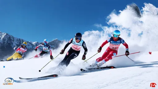 Prompt: A team of contestants skiing down the (Olympic racing slope), dynamic winter sports action, snow-capped mountains in the background, (adrenergic and intense atmosphere), vision of speed and competition, high-definition, bright blue skies contrasting with white snow, skis slicing through the powder, crystalline snowflakes captured in mid-air; (4K high quality), exhilarating winter sports experience.