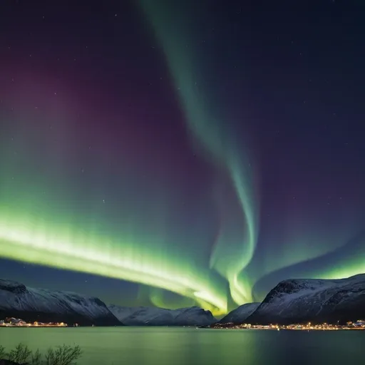 Prompt: The Northern Lights of Norway graceful arc across the sky. 