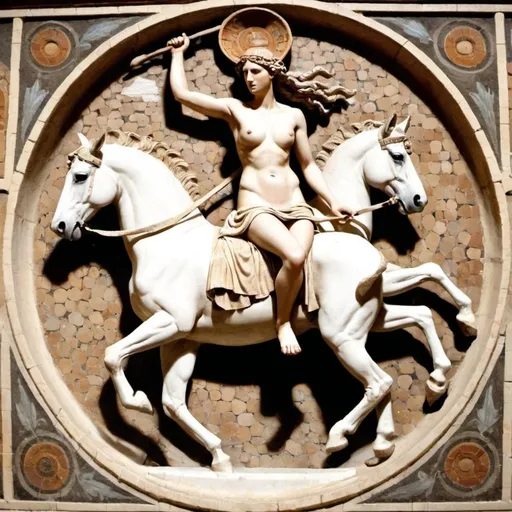 Prompt: The Centaurides (Ancient Greek: Κενταυρίδες, Kentaurides) or centauresses are female centaurs. First encountered in Greek mythology as members of the tribe of the Centauroi, the Centaurides are only occasionally mentioned in written sources, but appear frequently in Greek art and Roman mosaics. The centauress who appears most frequently in literature is Hylonome, wife of the centaur Cyllarus.

Draw me a female centauress. 