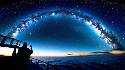 Prompt: On a moonless night, the Milky Way stretches from horizon to horizon, an arch of stars spanning the entire sky. I am alone on the deck of my ship, sailing on the vast southern Pacific sea. The stars shine brightly, illuminating the seascape below.