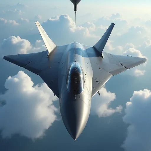 Prompt: (SR-71 Blackbird receiving fuel from a KC-135 Stratotanker), white fluffy clouds, dynamic moment captured in ultra-detailed 4K quality, emphasizing the power and precision of aerial refueling, clear visibility showcasing intricate aircraft details.