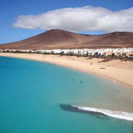 Prompt: Fuerteventura, Spain.
Fuerteventura, second largest island of the Canary Islands. The island has white beaches, stretching for over 150 km, and crystal clear waters. The island has a mild, warm climate all year round. The island is popular with water sports such as windsurfing and diving at Corralejo in the north and Morro Jable in the south.