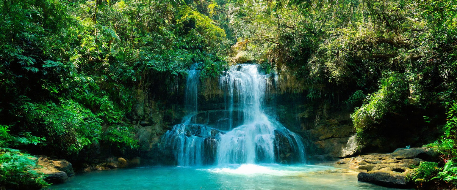 Prompt: Piala Waterfall, Central Sulawesi, Indonesia

Piala Falls is a picturesque cascading waterfall located near the city of Luwuk in Central Sulawesi, Indonesia. The waterfall consists of several steps, each about 7 meters high. The beautiful turquoise colored water flows down the giant “staircase”, creating an impressive sight