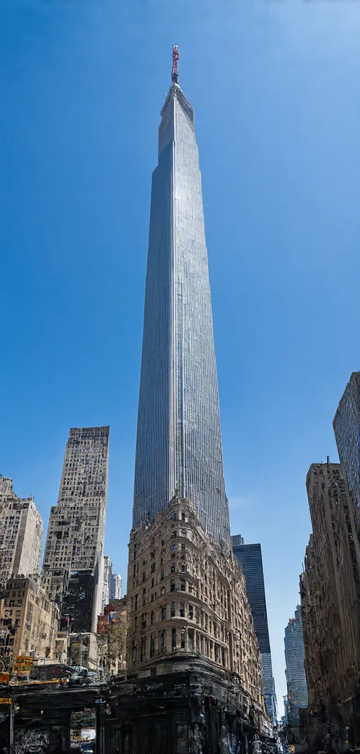 Prompt: Steinway Tower, considered the thinnest skyscraper in the world, also known as 111 West 57th Street, is a residential skyscraper in New York? Located on 'Billionaire’s Row' near Central Park, it is 435 meters tall and only 18 meters wide, giving it a record-breaking slenderness ratio.
The building, designed by SHoP Architects and completed in 2021, combines modern elements with Art Deco details, reflecting the aesthetic of the historic Steinway Hall, which occupies the base of the skyscraper. It has 84 floors and houses luxury apartments with spectacular views of the city and the park.
Steinway Tower has become a symbol of modern supertall architecture (extremely tall skyscrapers) and is an example of how engineering has evolved to allow construction in tight urban spaces.
This is the thinnest skyscraper in the world