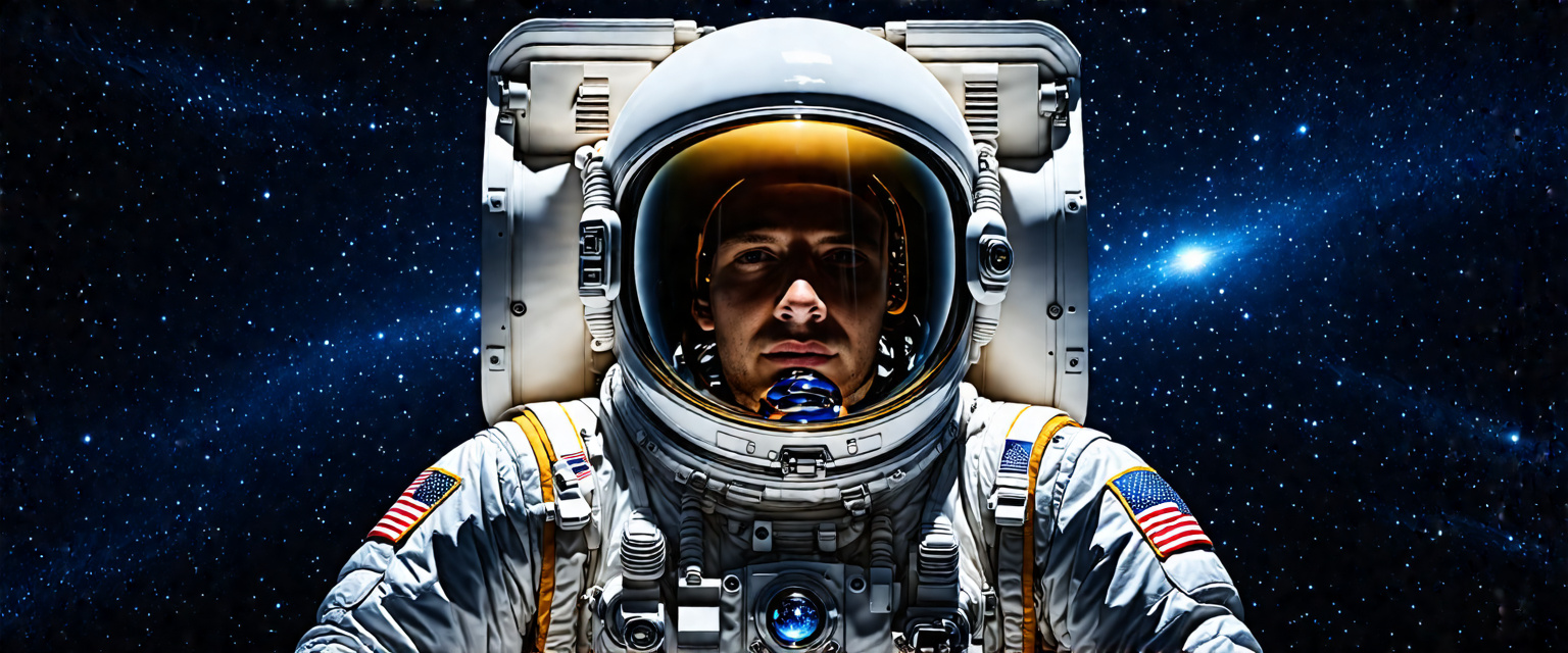 Prompt: (astronaut in EVA spacesuit), highly realistic materials, intricate reflections on visor, (photo-realistic lighting), ultra-detailed textures, cosmic backdrop, dark space background with distant stars, enhanced surface details of the suit, dramatic shadows and highlights, (high definition), capturing the essence of space exploration and adventure, immersive atmosphere, showcasing the beauty of the unknown.