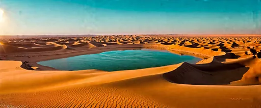 Prompt: Ica Desert, Ica Region, Peru
The picturesque lagoon in the center of the oasis creates a surreal contrast to the surrounding sands. The Huacachina Oasis is a desert gem surrounded by enormous sand dunes.