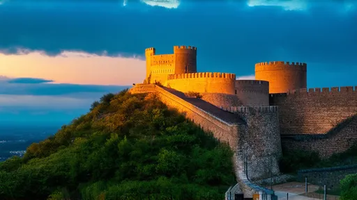 Prompt: Star fort Nossa Senhora da Graça, (La Lippe), majestic fortress on the Hill of Grace, panoramic view, surrounded by lush greenery, historical architecture, strong defensive walls, vibrant colors, detailed stonework, twilight sky with dramatic clouds, enchanting atmosphere, peaceful yet powerful vibe, capturing rich history, high quality, ultra-detailed, cinematic lighting.