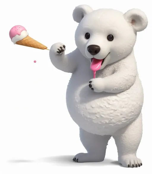 Prompt: bear is eating ice-cream