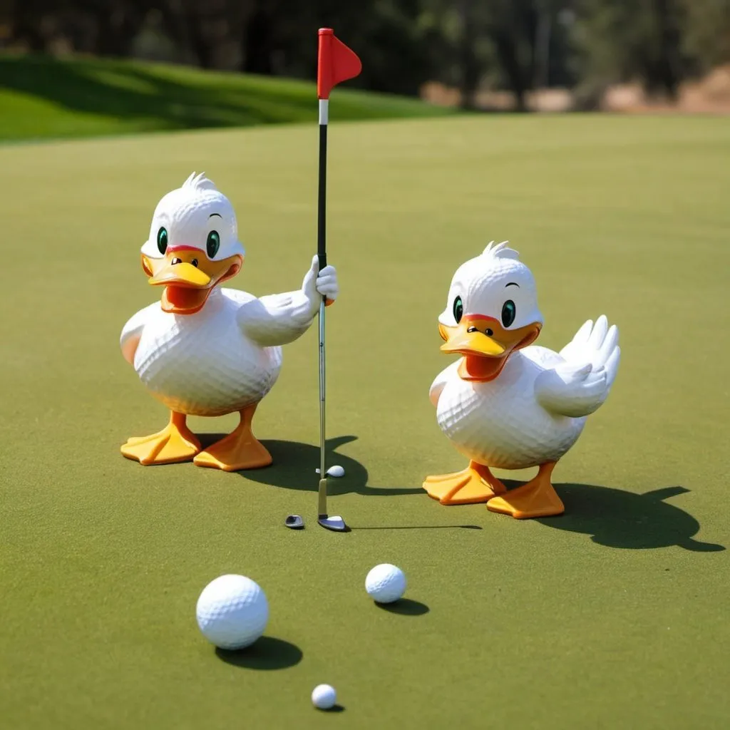 Prompt: ducks playing golf in madd max