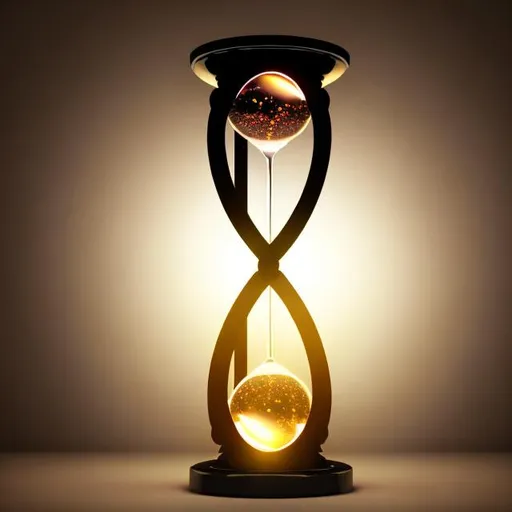 Prompt: An hourglass with light explosion inside it 
