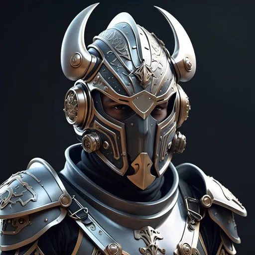 Prompt: Sci-fi Male zodiac Knight  with helmet and face mask 