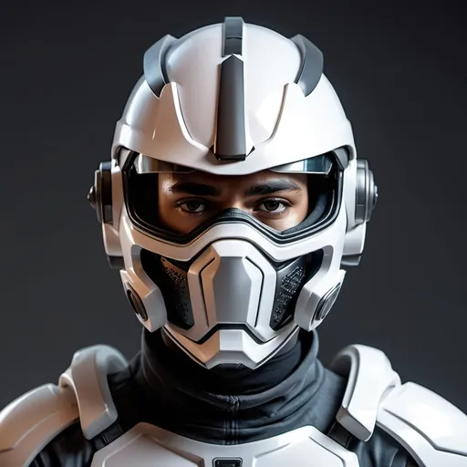 Prompt: Sci-fi Male leo Knight  with helmet and face mask 
