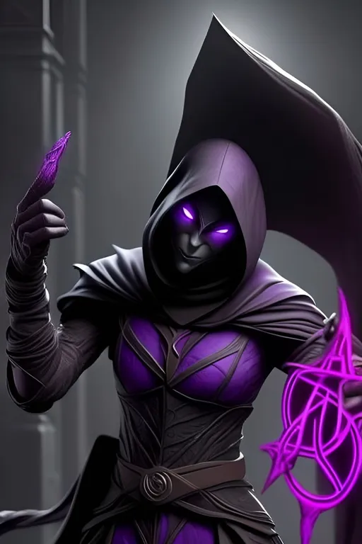 Prompt: For starters I want the art style to be from the animated show “Arcane”. I would like the blend and use of colors to be vibrant but a dark dystopian touch to it. There’s a woman with droopy shaped elf ears. For the skin color I would like her to have it as this hex color code: #854d38. Only on the left side of her face (Right side to the viewer looking at her) the skin has burn scarring around to the ear as well as hair not necessarily able to grow on that side of the head (almost like the shaving half your head trend from the 2010s.) for her left eye the sclera is pitch black with a glowing magenta iris, the other eye being normal with a blue iris and white sclera. Under her eyes generally where your eyebags would be— the veins show through as black or dark, like corruption or smoke almost. The left side of her body generally has these black veins, so much so her left arm is black up to the elbows with the veins reaching up the arm. I didn’t get to finishing the clothes but she’s almost dark fairy like. The creature or face in the background is like a black shadow figure, a ghost if you would with magenta eyes.