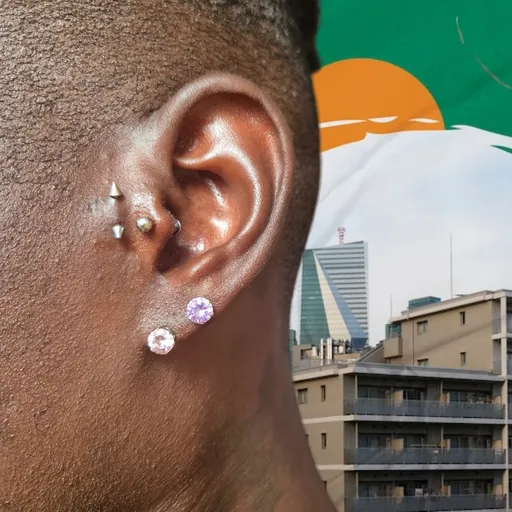Prompt: ALi Boubacar Two vertical tragus piercings