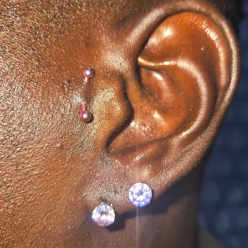 Prompt: ALi Boubacar has a vertical tragus piercing