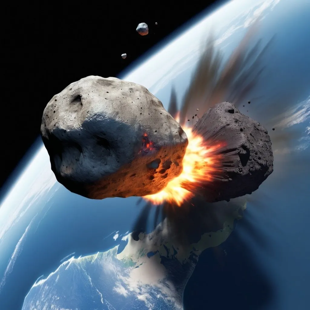 Prompt: A simulated image of an asteroid impacting Earth.