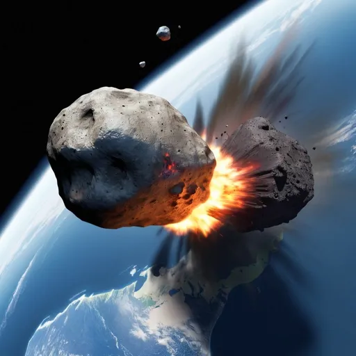 Prompt: A simulated image of an asteroid impacting Earth.