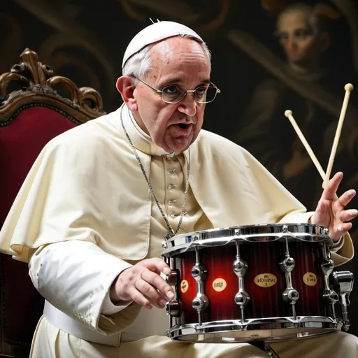 Prompt: pope on baroque rock drums

