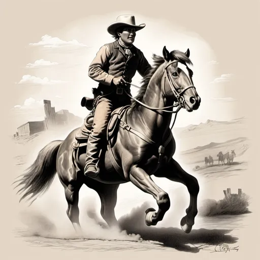 Prompt: drawing of pony express rider

