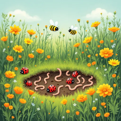 Prompt: clipart bees ladybugs worms 