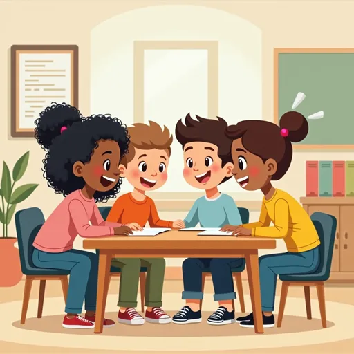 Prompt: clipart of multicultural elementary students showing respect to each other in the classroom
