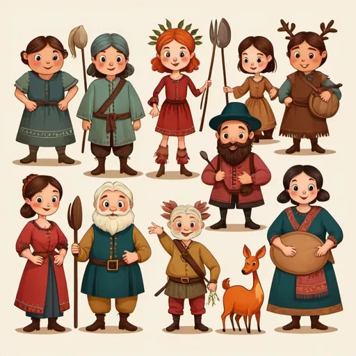 Prompt: a clipart cartoon image of folktale characters