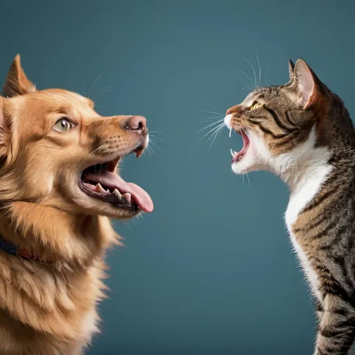 Prompt: a dog barking and a cat meowing

