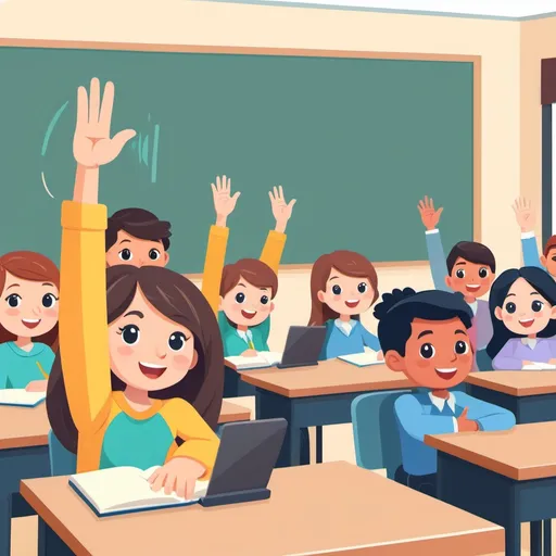 Prompt: students that are raising their hand to  speak to the class clipart