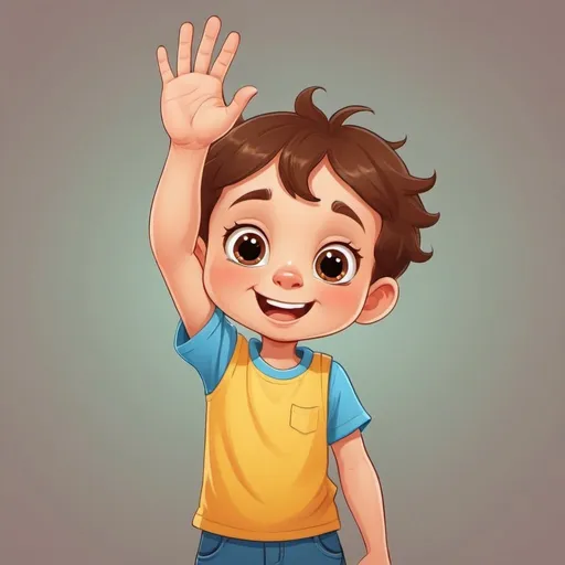 Prompt: cartoon child holding hand up
