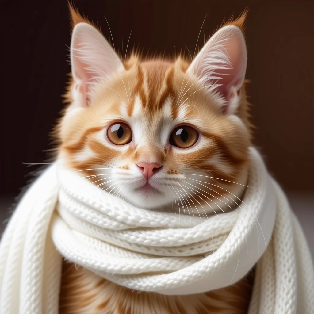 Prompt: redhead kitten with white scarf