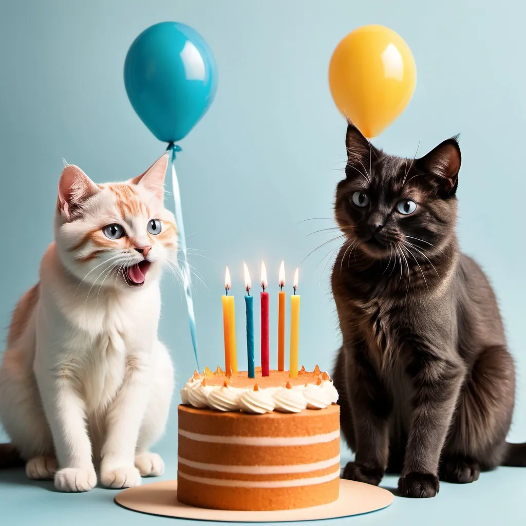 Prompt: A birthday card with cats