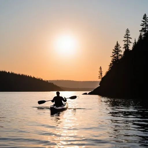 Prompt: Create an image with a silhouette of a person kayaking.
