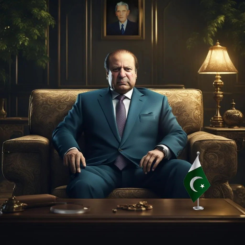 Prompt: A very Confident Image of KingMaker Nawaz Sharif 