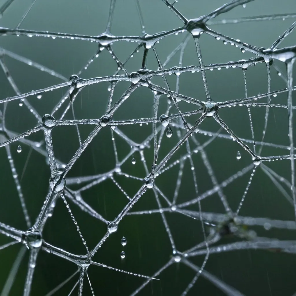 Prompt: intricate network with rain droplets